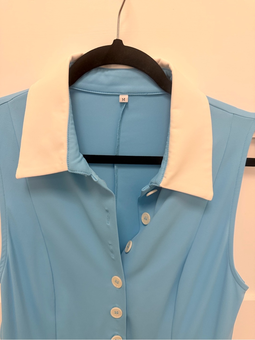Sleeveless Light Blue Mini Sport Dress with White Contrast Collar